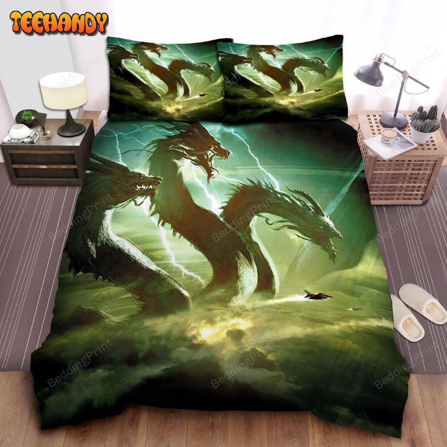 King Ghidorah In The Thunder Storm Digital Illustration Duvet Cover Bedding Sets