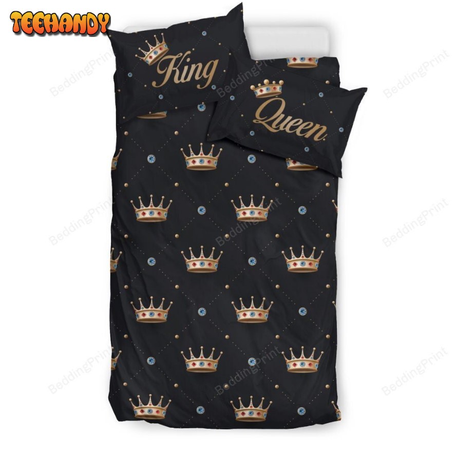 King Queen Crown With Blue Diamond Duvet Cover Bedding Sets