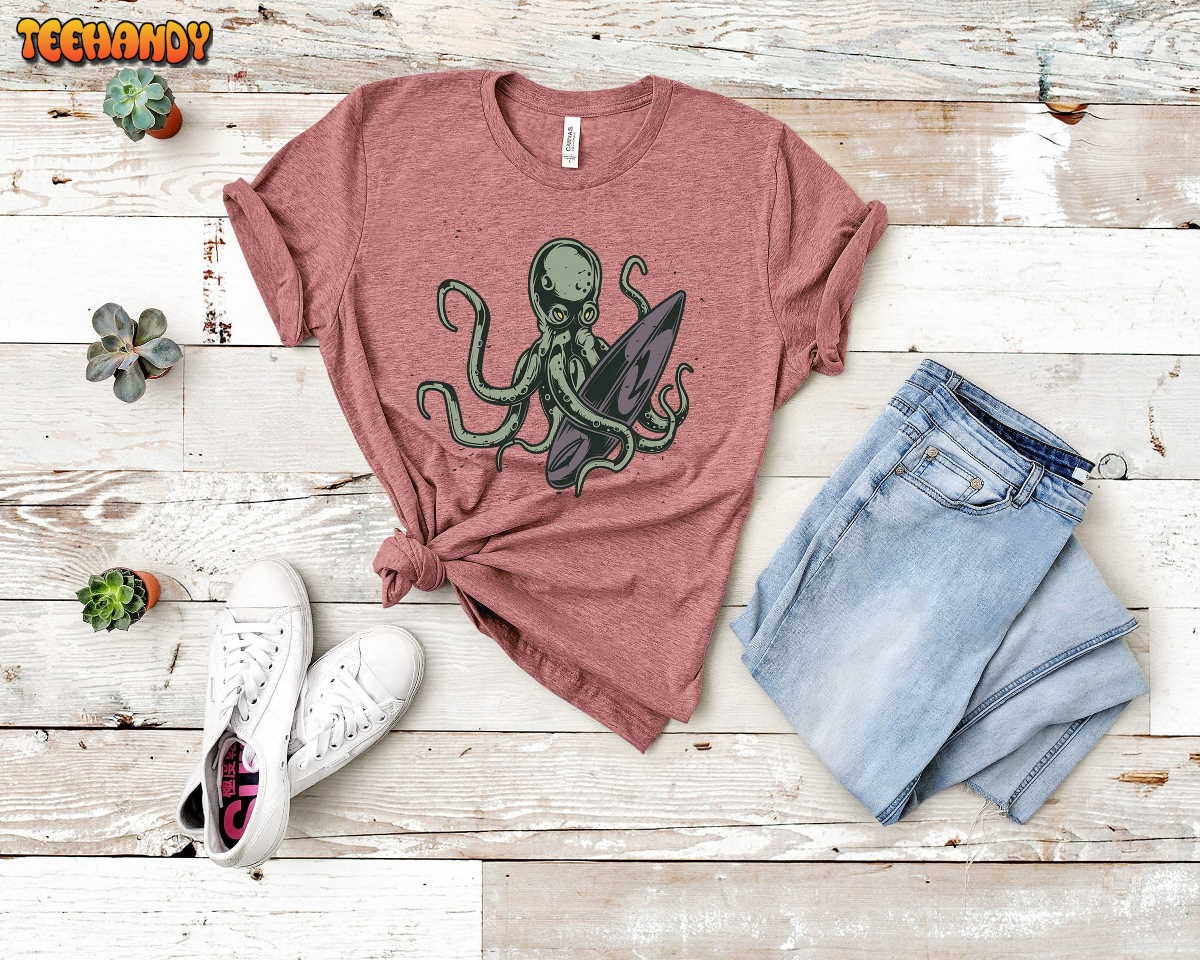 Kraken Surf T-Shirt Octopus TShirt Surfer Shirt Kraken Tee Surf T-Shirt