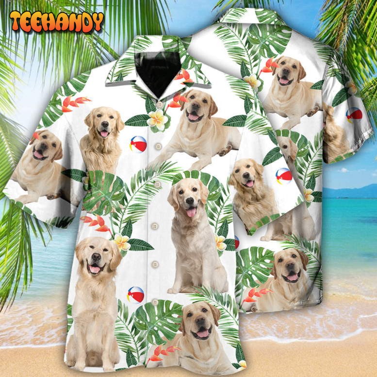 Labrador Retriever Dog Tropical Leaf White Style Hawaiian Shirt