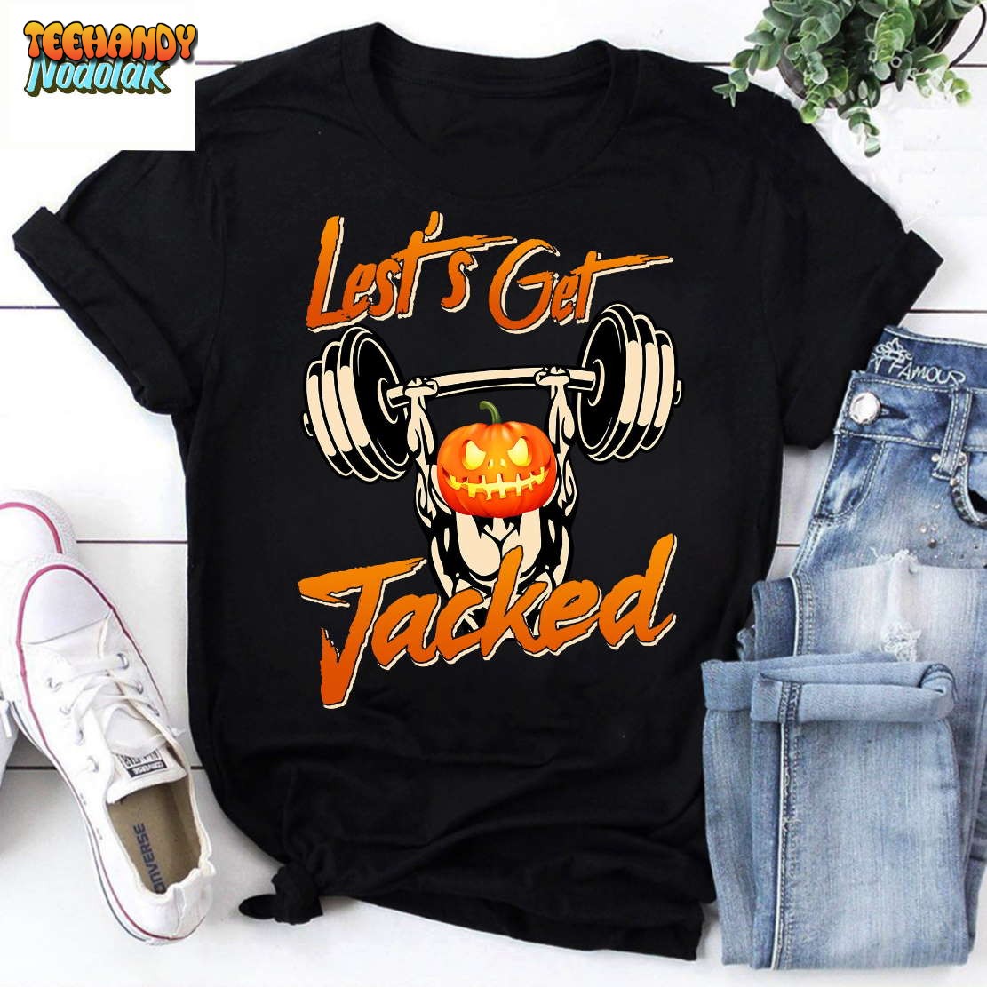 Lets Get Jacked Funny Halloween Gym Vintage T-Shirt, Pumpkin Gym Shirt