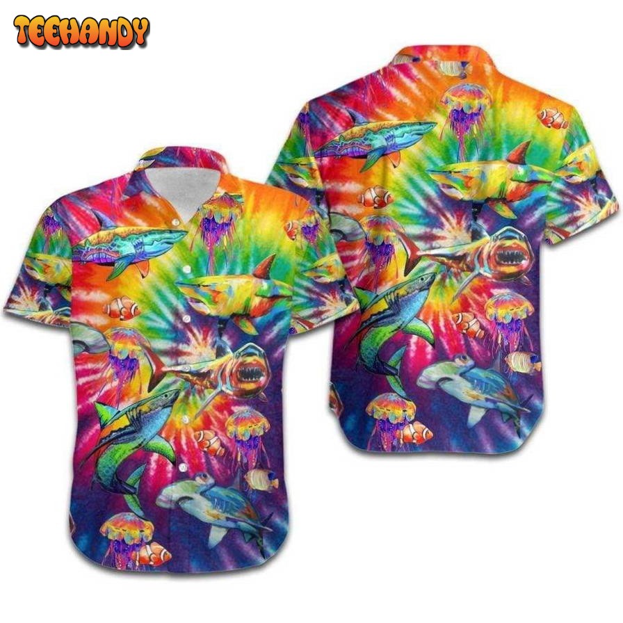 LGBT Sharks Rainbow Tie Dye Hawaiian Shirt