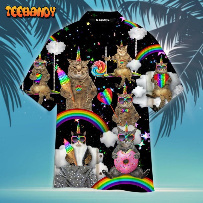 LGBT With Unicorn Cat Hawaiian Shirt