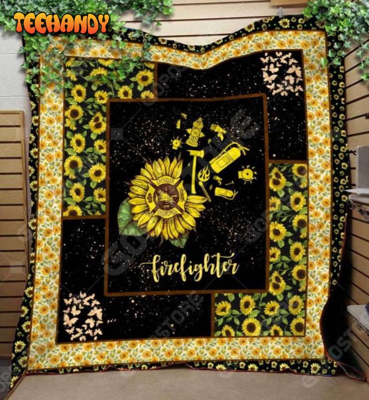 Love Firefighter Sunflower 3D Customized Quilt Blanket