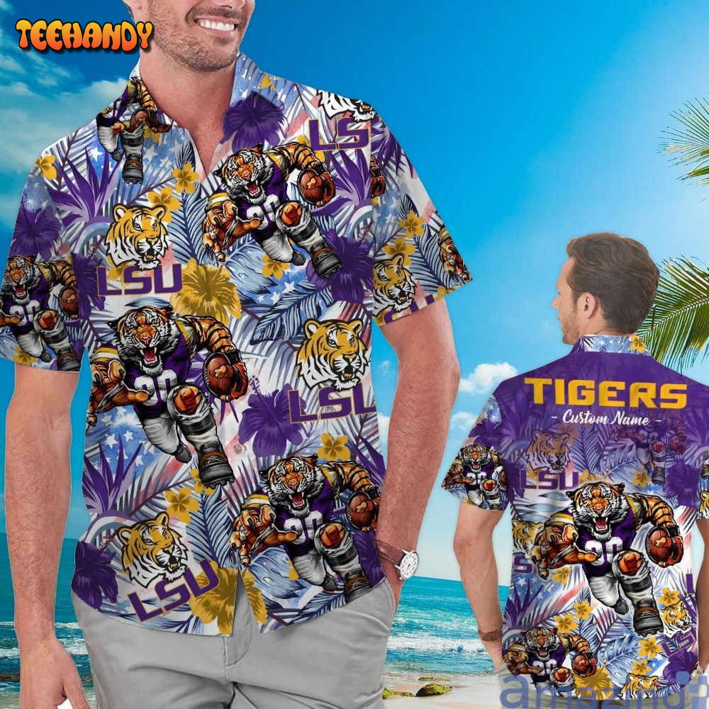 LSU Tigers Tropical Floral Custom Name Aloha Hawaiian Shirt