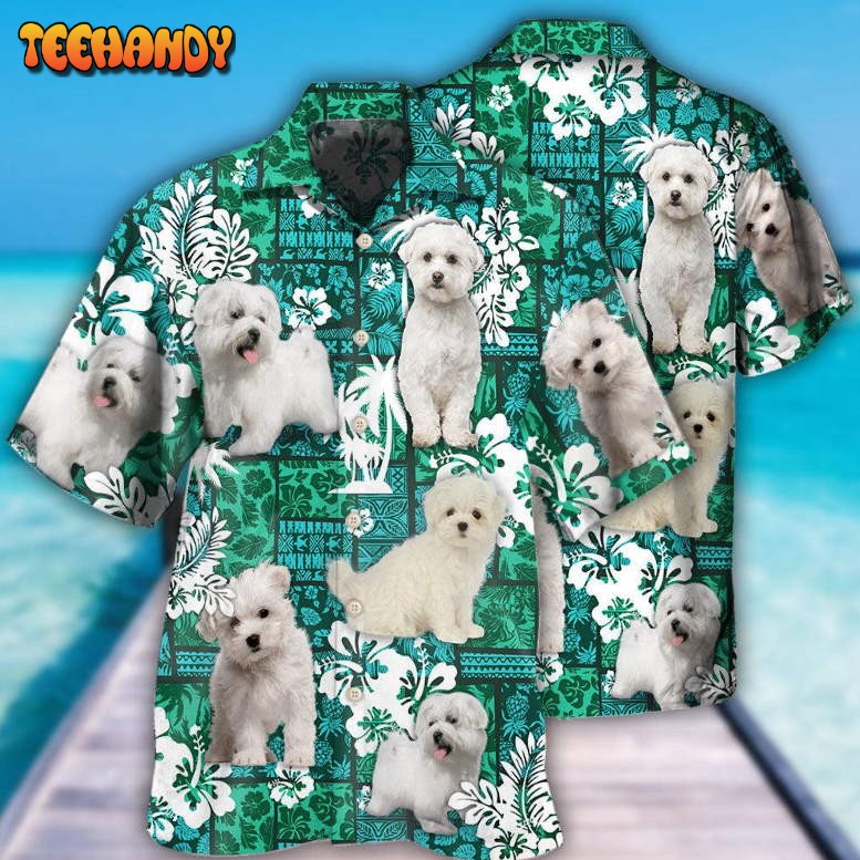 Maltese Dog Green Tropical Style Hawaiian Shirt