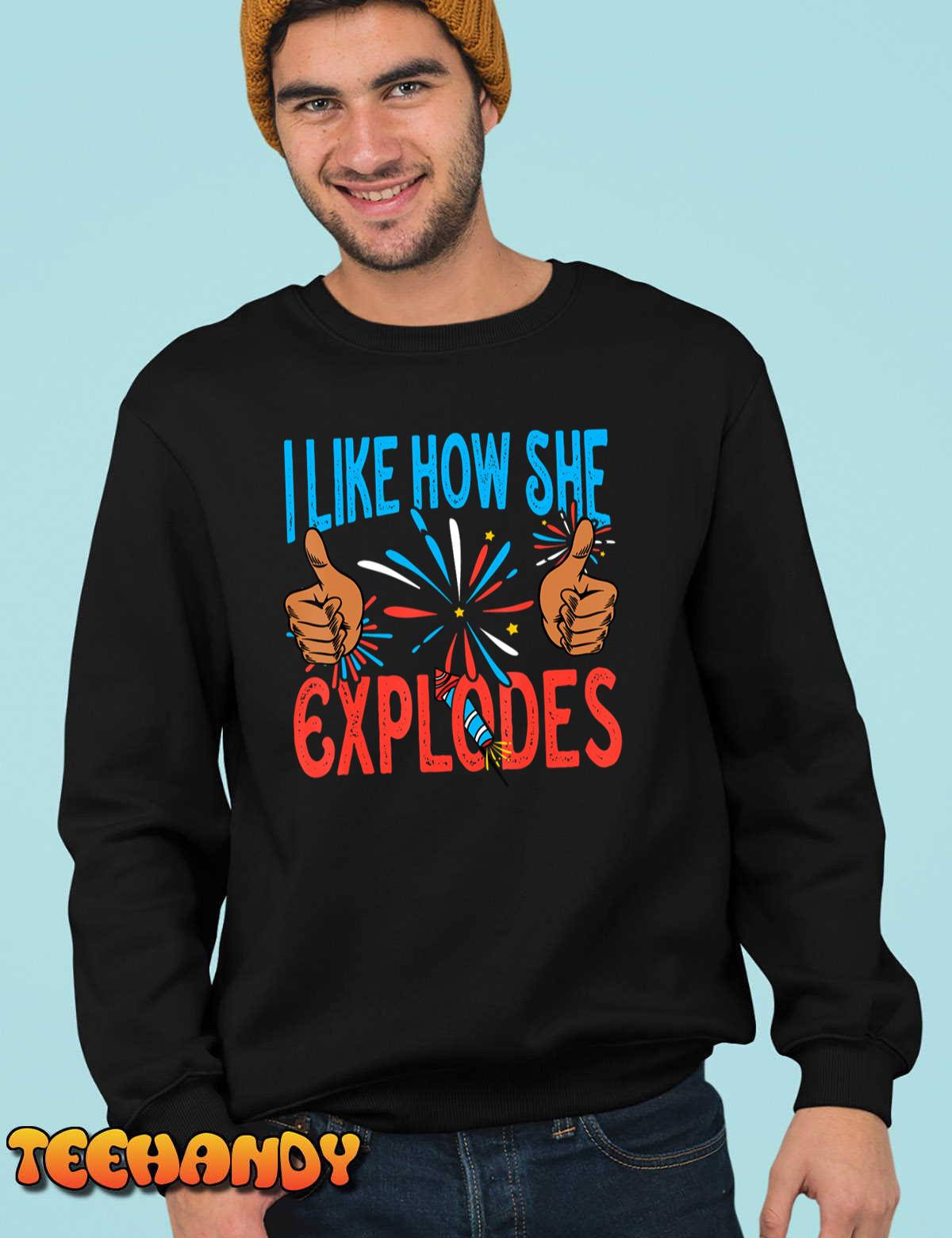 Mens I Like How He Bangs Fireworks Funny 4th of July Couple T-Shirt