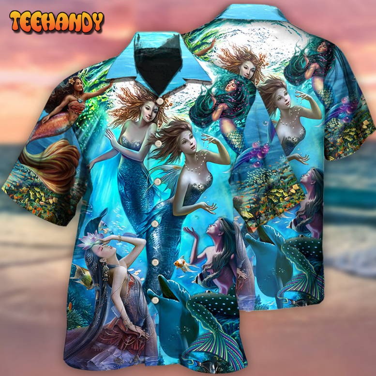 Mermaid Dolphin Fresh Blue Ocean Hawaiian Shirt