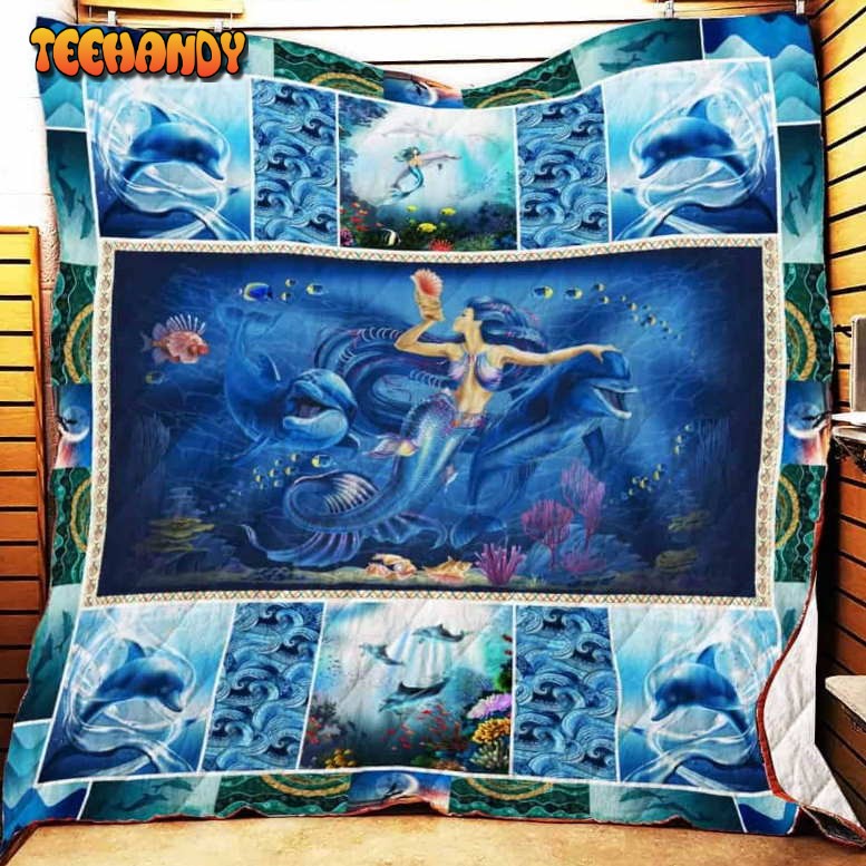 Mermaid With Dolphins 3D Customized Quilt Blanket