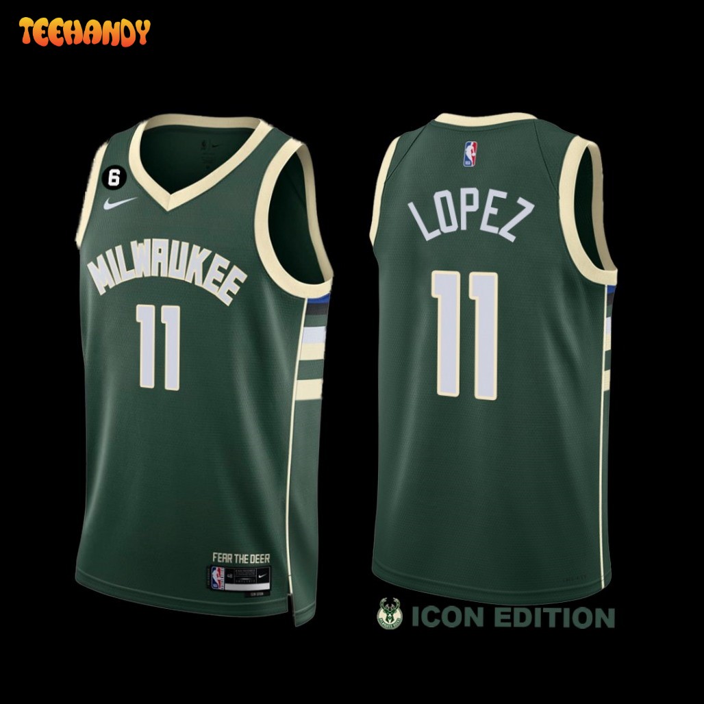 Milwaukee Bucks Brook Lopez 2022-23 Icon Edition NO.6 Patch Jersey Green