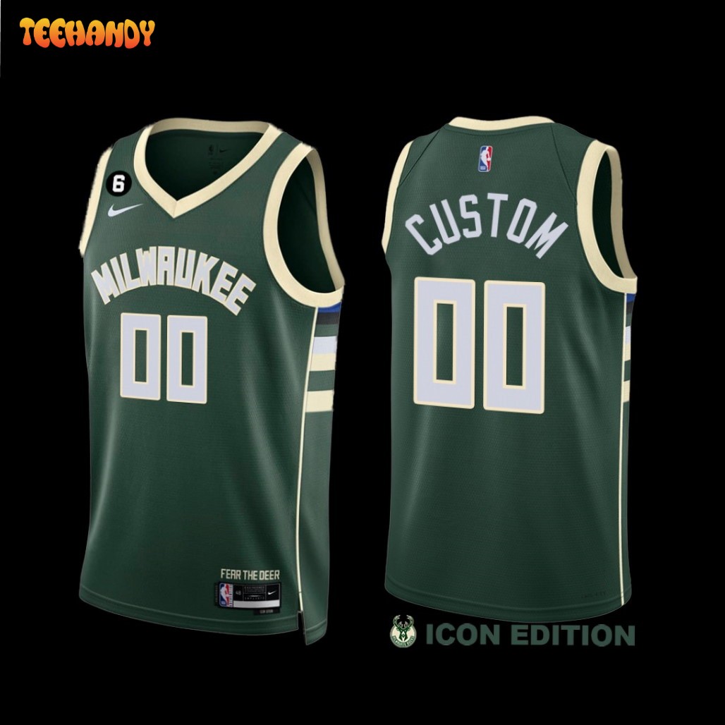 Milwaukee Bucks Custom 2022-23 Icon Edition NO.6 Patch Jersey Green