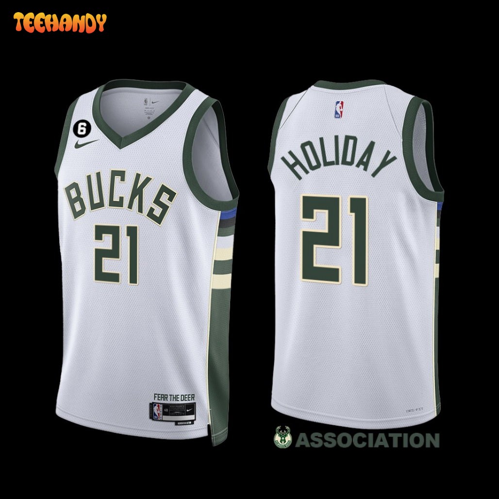 Milwaukee Bucks Jrue Holiday 2022-23 Association Edition Jersey White