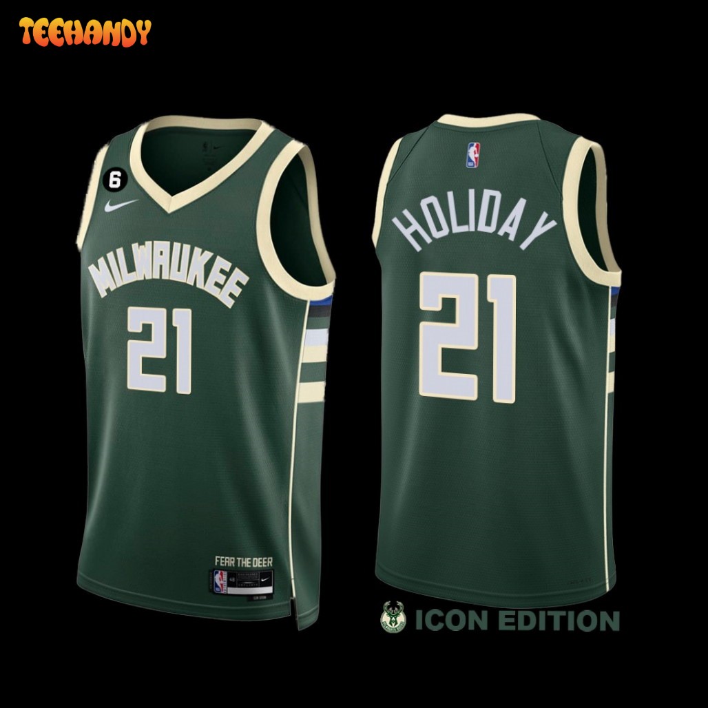 Milwaukee Bucks Jrue Holiday 2022-23 Icon Edition NO.6 Patch Jersey Green