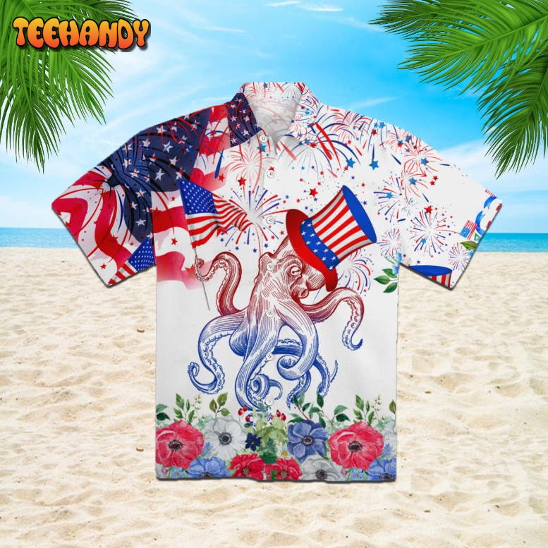 My Patriotic Heart Beats Red White And Blue Octopus Hawaiian Shirt