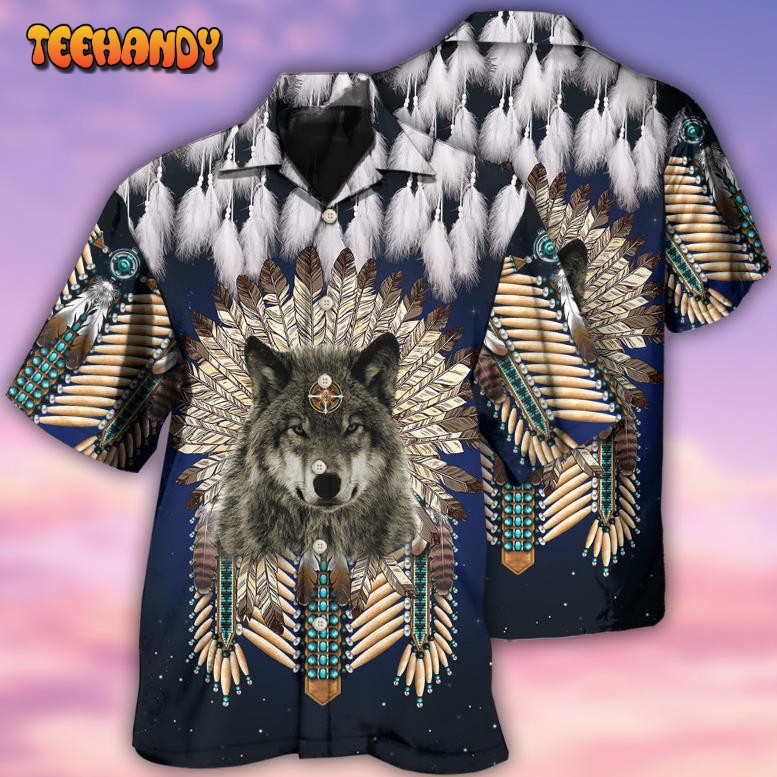 Native Wolf Feathers Dark Style Hawaiian Shirt