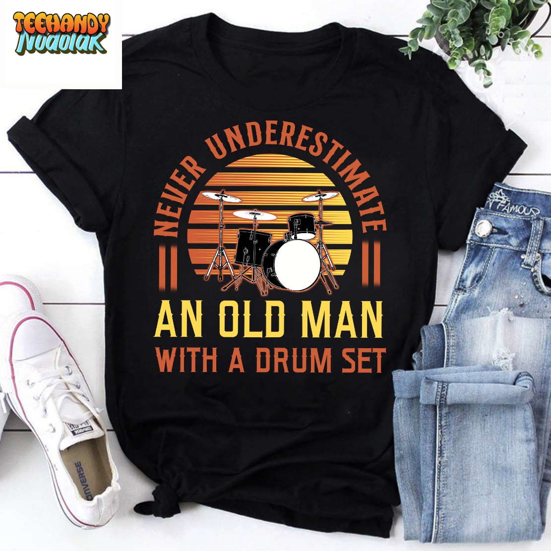 Never Underestimate An Old Man With A Drum Set Vintage T-Shirt