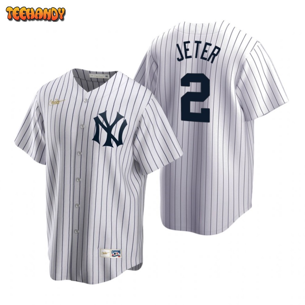 New York Yankees Derek Jeter White Cooperstown Home Jersey