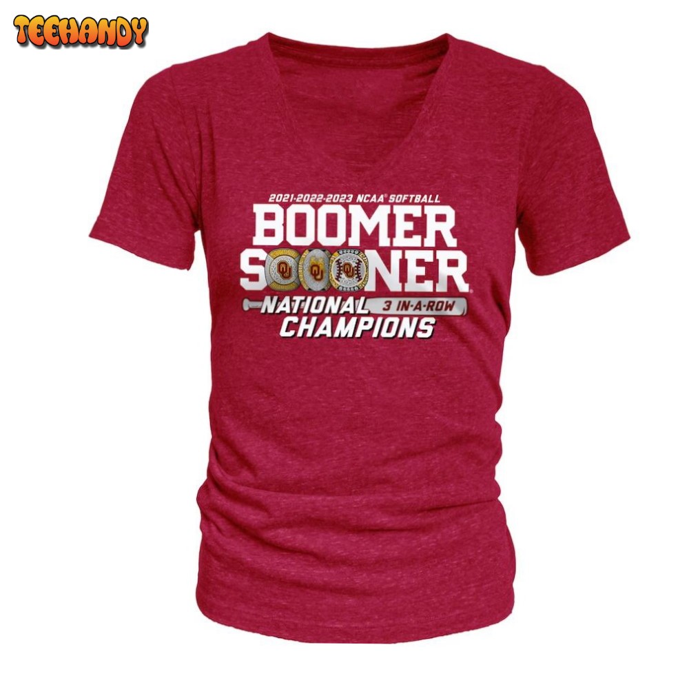 Oklahoma Sooners Women’s Three-Peat NCAA Softball Women’s College World Series Champions Tri-Blend V-Neck T-Shirt