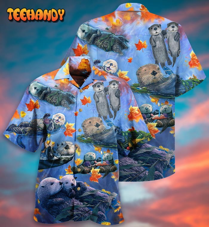 Otter Couple Love Happy Hawaiian Shirt