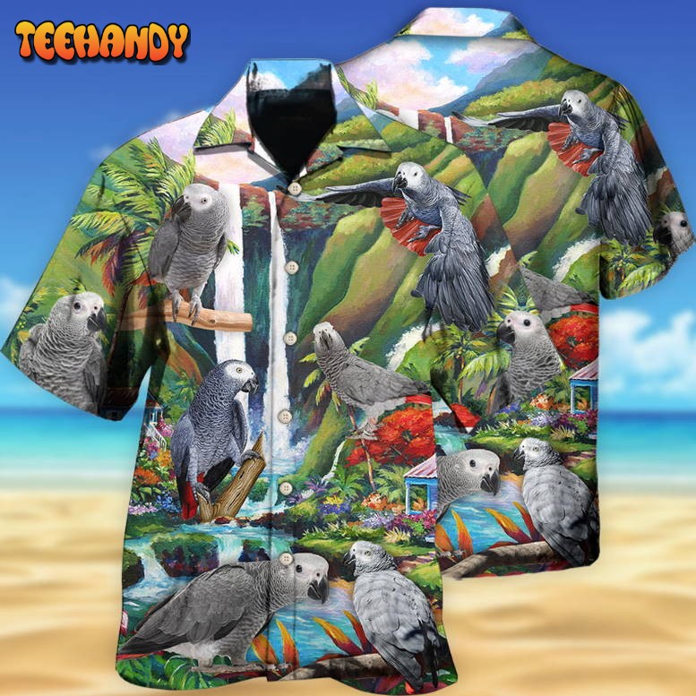 Parrot African Grey Style Hawaiian Shirt