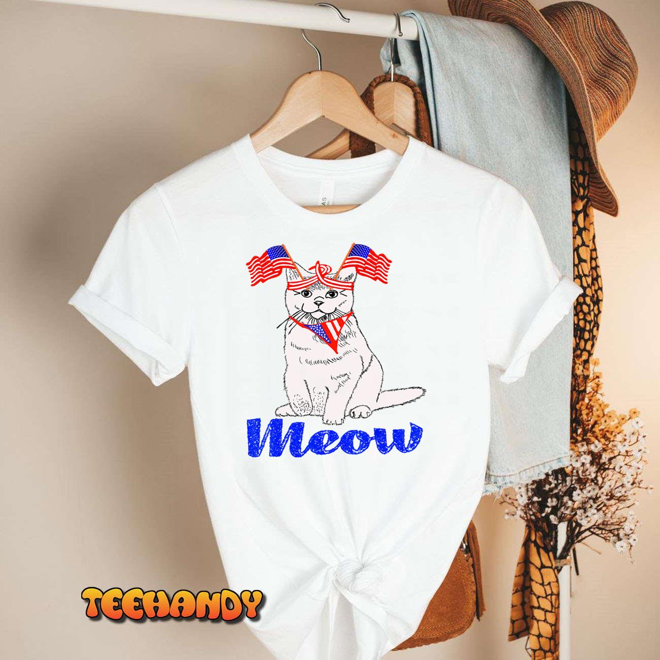 Patriotic Cat Meowica 4th of July Funny Kitten Lover T-Shirt