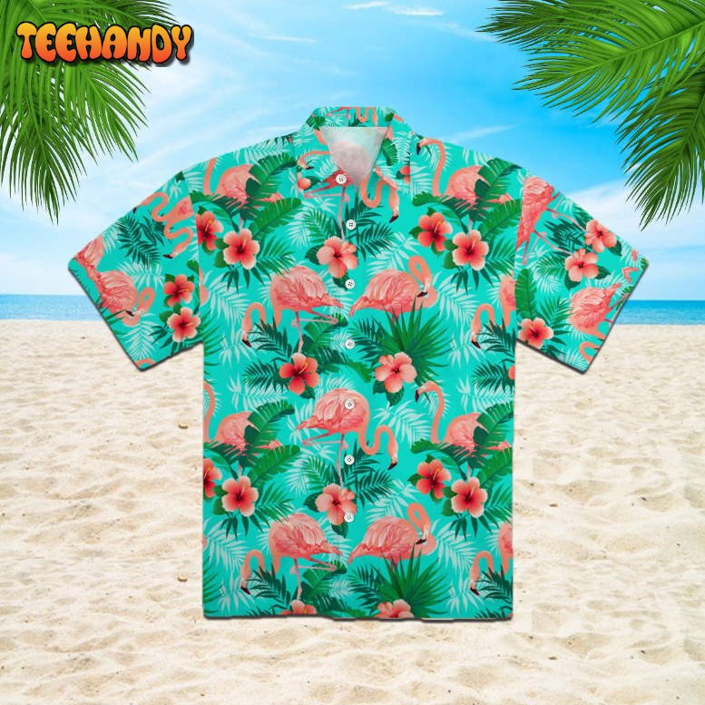 Pink Flamingos Exotic Birds Tropical Hawaiian Shirt