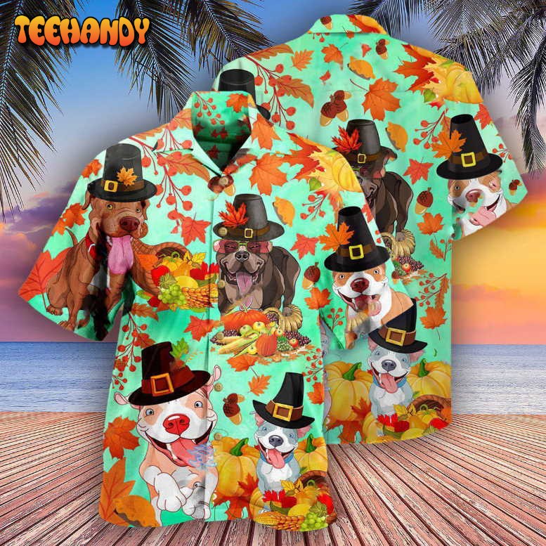 Pitbull Dog Happy Thanksgiving Hawaiian Shirt