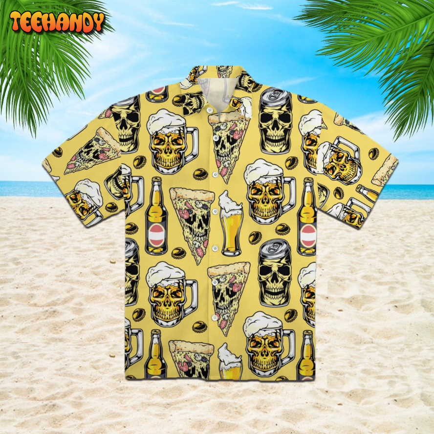 Pizza And Alcoholic Drinks In Glasses Beer Yellow Hawaiian Shirt