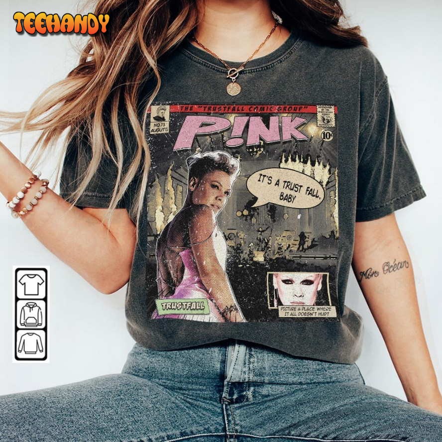 P!nk Comic Shirt, Sweatshirt 90s Vintage Merch Book Art P!nk Trustfall World Tour T Shirt