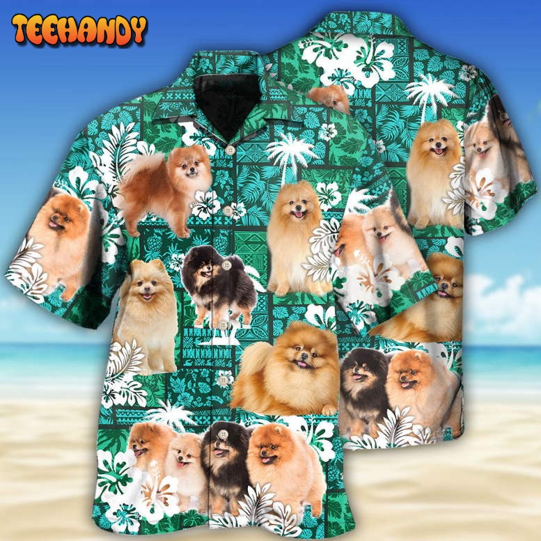 Pomeranian Green Tropical Dog Lover Hawaiian Shirt