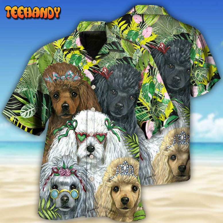 Poodle Dog Green Tropical Hawaiian Shirt