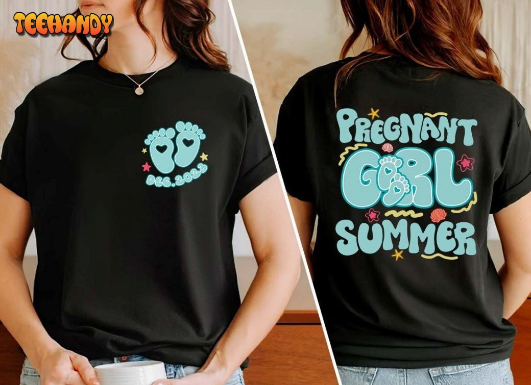 Pregnant Girl Summer Shirt Comfort Colors Beach Pregnancy Announcement T-Shirt