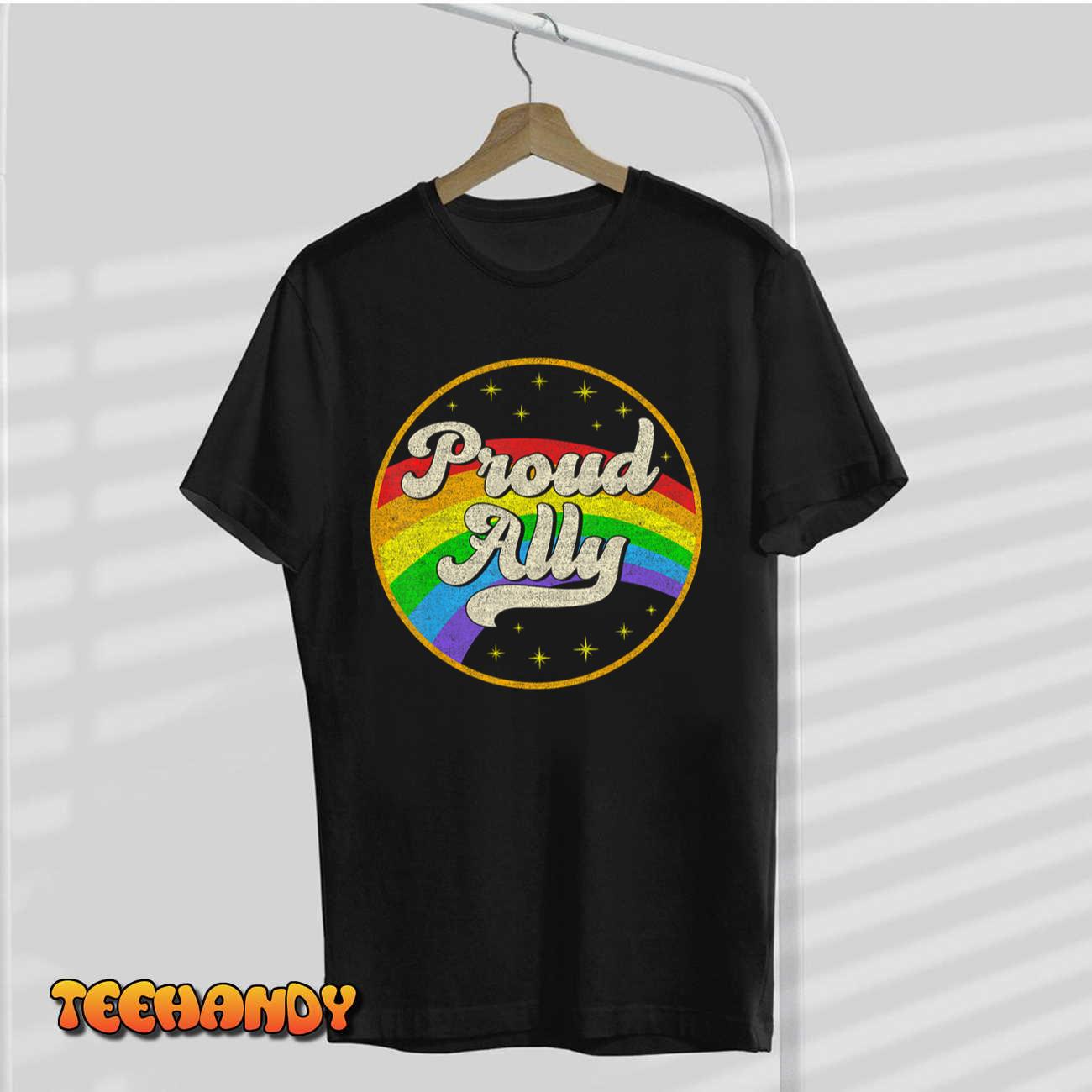 Proud Ally LGBT Pride Ally Rainbow Flag Retro Vintage T-Shirt