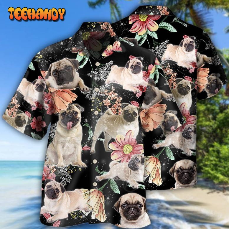 Pug Tropical Floral Style Hawaiian Shirt