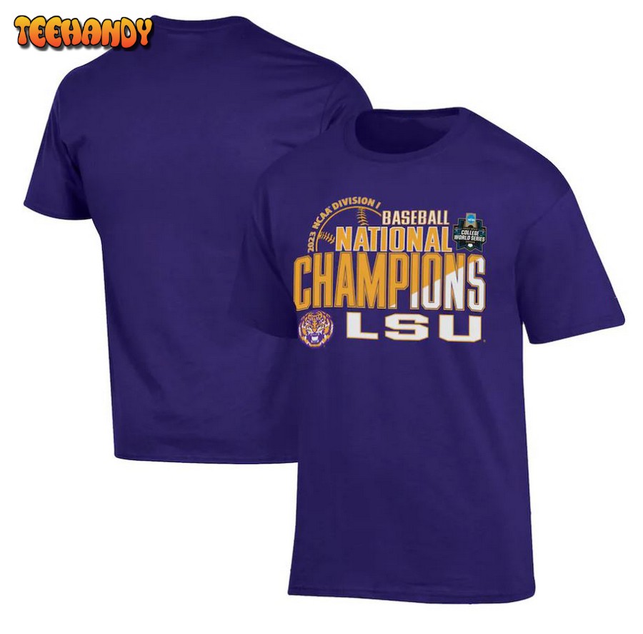 Purple LSU Tigers 2023 NCAA Men’s Baseball College World Series Champions Stack T-Shirt