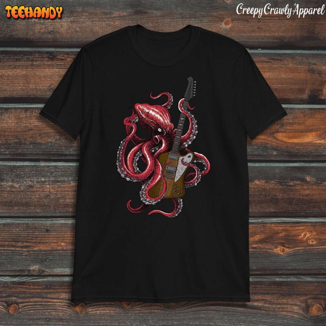 Red Octopus Playing Guitar Shirt, Unisex Octopus Guitar Player Gift Funny Music Shirt