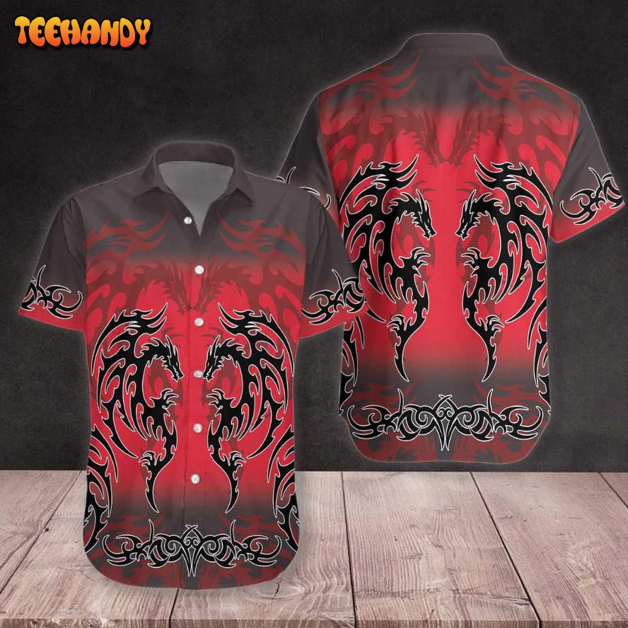 Red Tribal Dragon Cool Design Aloha Hawaiian Shirt