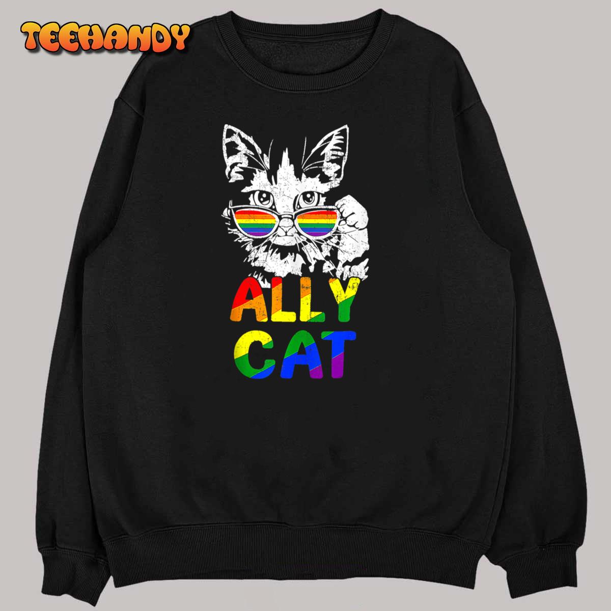 Retro Ally Cat Rainbow Sunglasses LGBT Lesbian Gay Pride Sweashirt