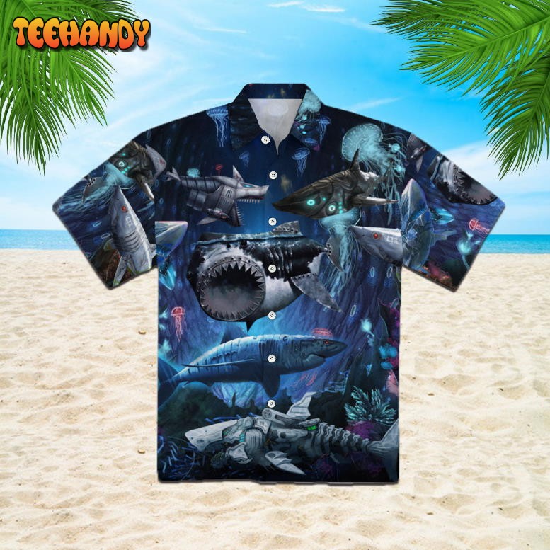 Robot Shark Hawaiian Shirt