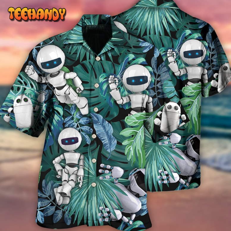 Robot Tropical Leaf So Excited Hawaiian Shirt