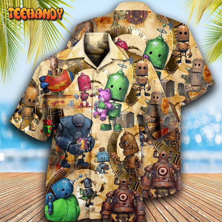 Robot With Solf Hearts Hawaiian Shirt