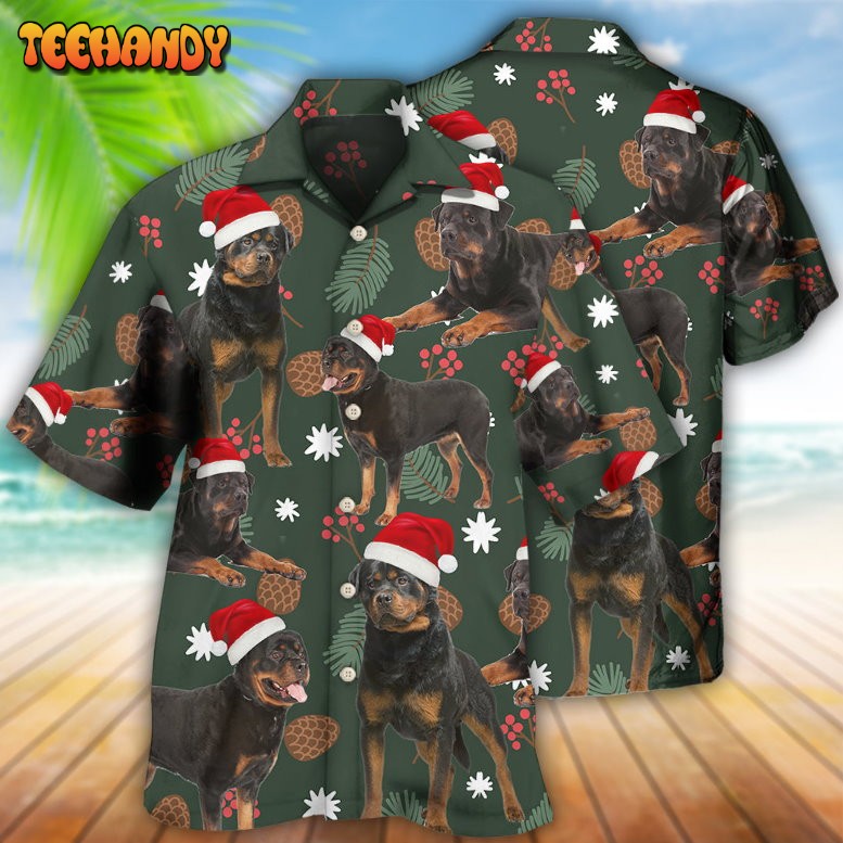 Rottweiler Green Leaf Merry Christmas Hawaiian Shirt