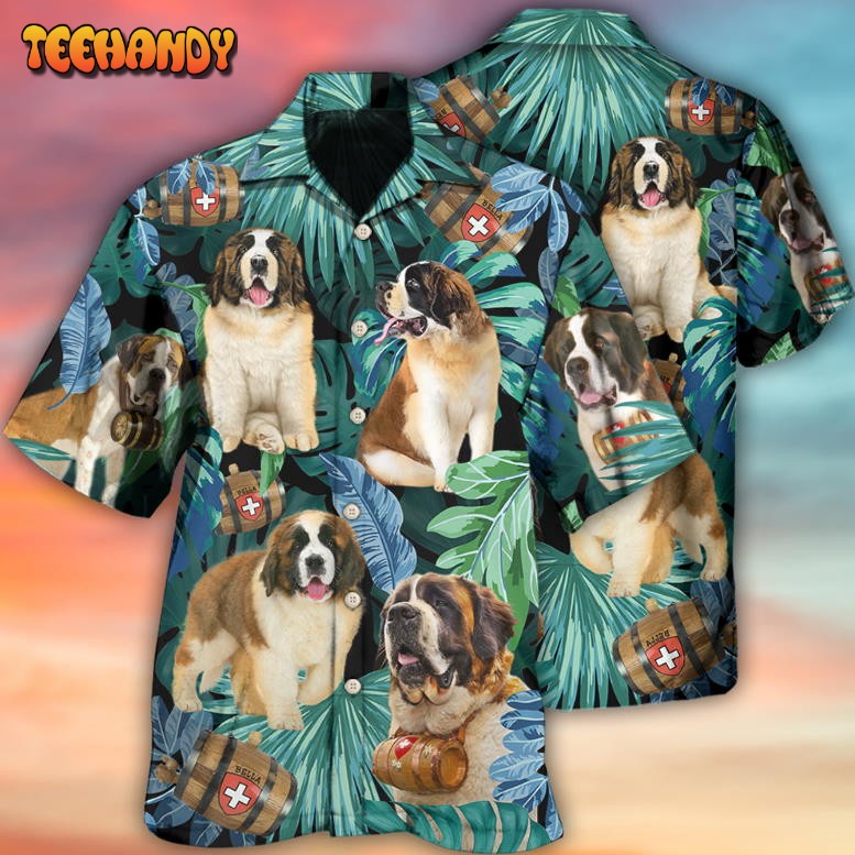 Saint Bernard Dog Tropical Leaf Style Hawaiian Shirt