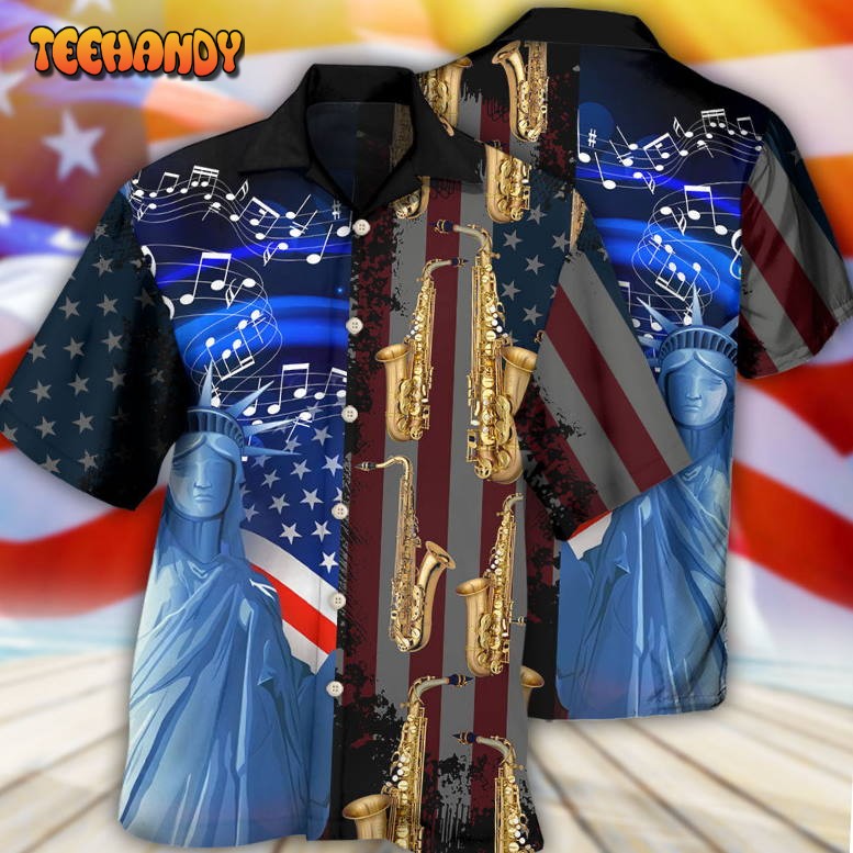 Saxophone Music USA Flag Independence Day Hawaiian Shirt