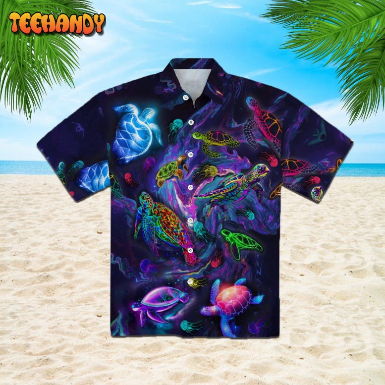 Sea Turtle Neon Colorful Hawaiian Shirt