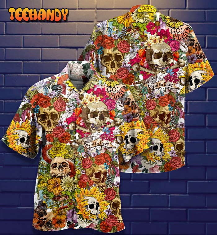 Skull Day Of The Dead Flower Skull Hawaiian Shirt