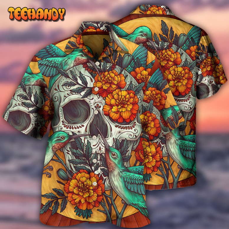 Skull Floral Skull Hummingbird Hawaiian Shirt