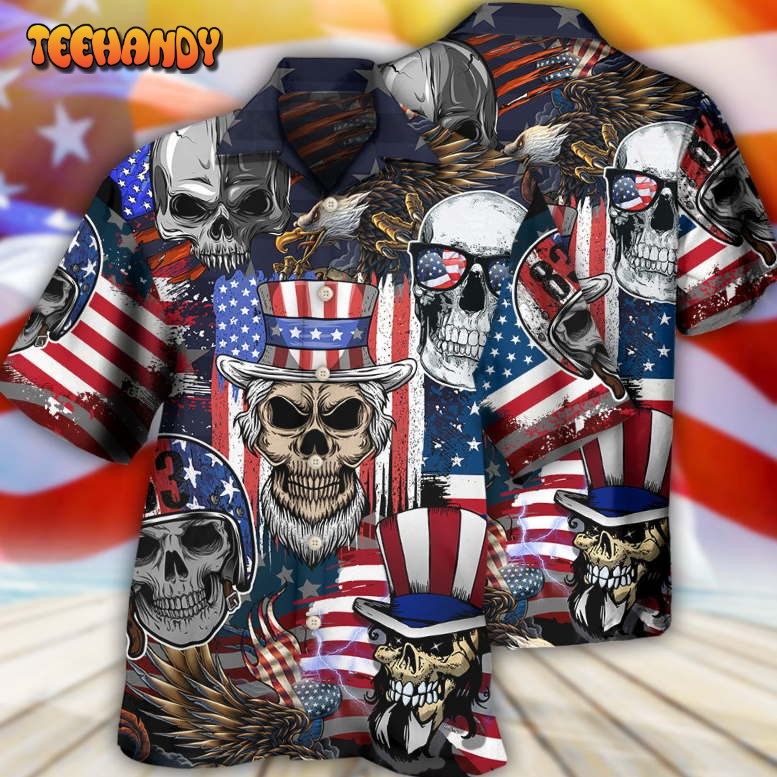 Skull Independence Day Skull US Flag Hawaiian Shirt