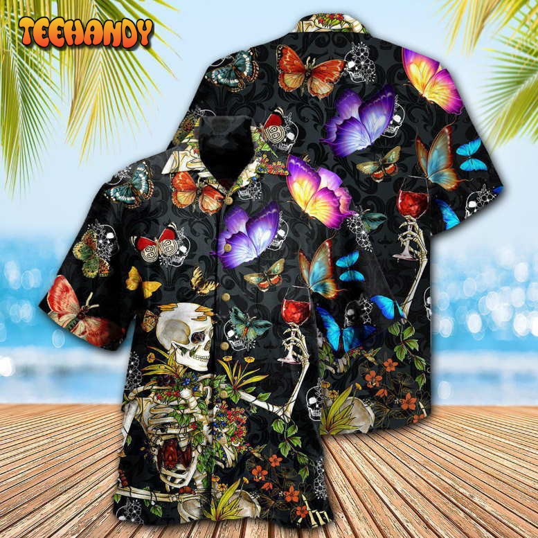 Skull Love Butterfly Overnight Hawaiian Shirt