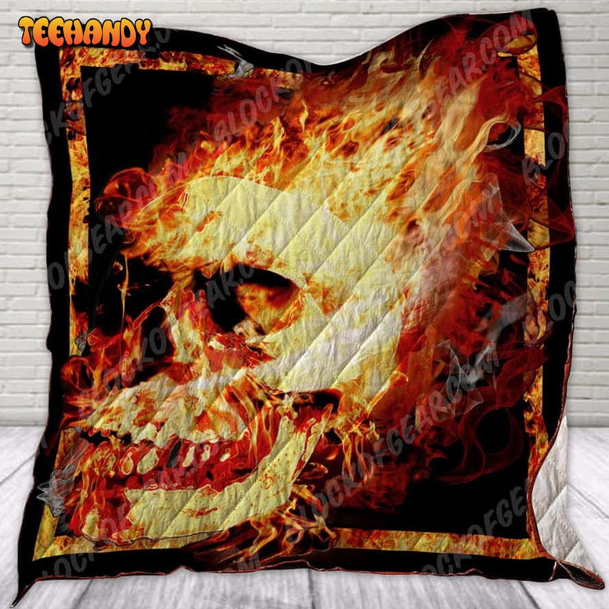 Skull On Fire Quilt Blanket